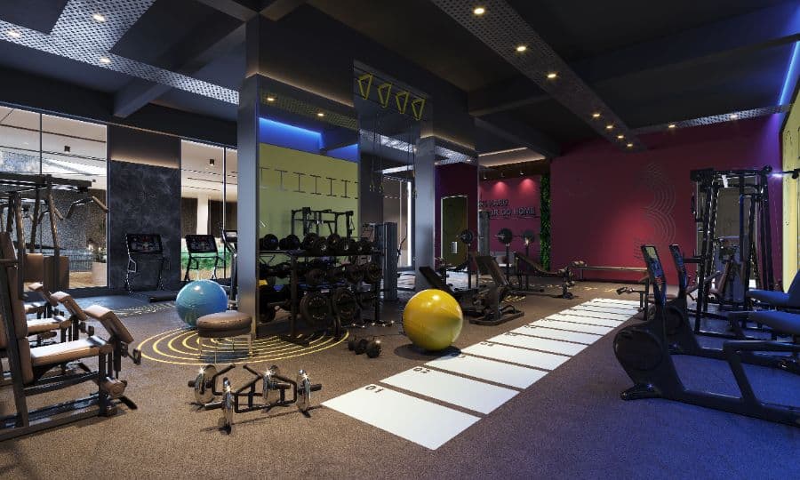 Weights and machines on the gym floor at Foundry Lift Studio